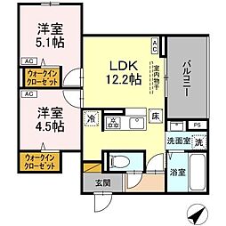 ＣＬＡＳＳＥＵＭ都賀 3階2LDKの間取り