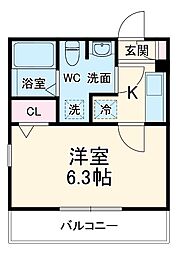 エクセラン中浦和 2階1Kの間取り