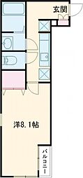 パークウエスト八王子 2階1Kの間取り
