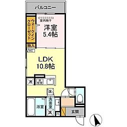 オーガスタハイツ 1階1LDKの間取り