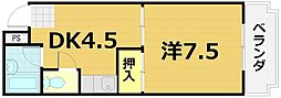 ジュネス新町 1DKの間取図画像