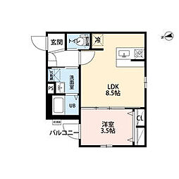 Maururu高畑 1LDKの間取図画像