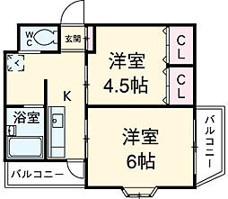 王子西ウイング 2Kの間取図画像