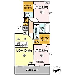 シャンティ 2LDKの間取図画像