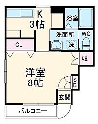 ハイツ・パールス 1Kの間取図画像