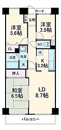 オクトス市ケ尾1号棟 3LDKの間取図画像