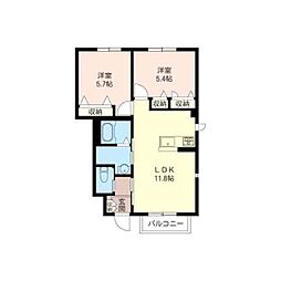 ヴィラ・エステートA 2LDKの間取図画像