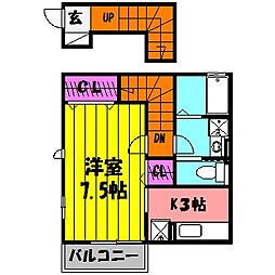 ピヴォワーヌ 2階1Kの間取り