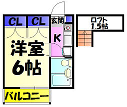 ジュネパレス千葉第31 2階1Kの間取り