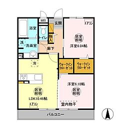 袖ヶ浦ヒルサイドプラザ　Ａ 2階2LDKの間取り