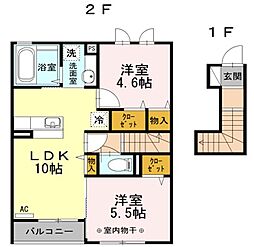 京成押上線 京成立石駅 徒歩22分の賃貸アパート 2階2LDKの間取り