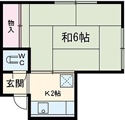 馬場荘 3階1Kの間取り