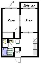 オーティアス1 2DKの間取図画像