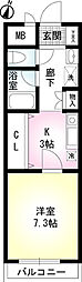 本町アンディ 1Kの間取図画像
