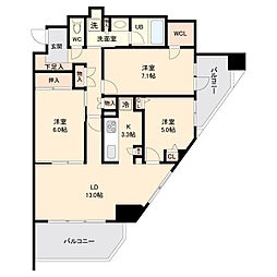 JR総武線 西千葉駅 徒歩13分の賃貸マンション 12階3LDKの間取り