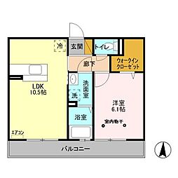グリーンリーブス港南台　I 3階1LDKの間取り