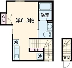 東武亀戸線 小村井駅 徒歩3分の賃貸アパート 2階ワンルームの間取り