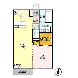 西武拝島線 武蔵砂川駅 徒歩11分の賃貸アパート 1階1LDKの間取り
