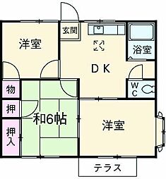 JR中央線 八王子駅 バス20分 叶谷下車 徒歩4分の賃貸アパート 2階3DKの間取り