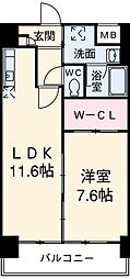 プライムコート立川 1LDKの間取図画像