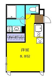 京王線 飛田給駅 徒歩9分の賃貸アパート 1階ワンルームの間取り