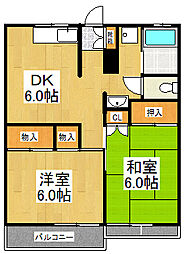 京王相模原線 京王よみうりランド駅 徒歩6分の賃貸マンション 2階2DKの間取り