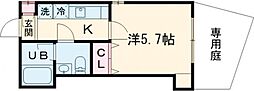 京王線 つつじヶ丘駅 徒歩8分の賃貸アパート 1階1Kの間取り