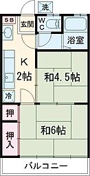 コーポ春日 2階2Kの間取り