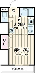 京王線 国領駅 徒歩5分の賃貸マンション 2階1Kの間取り
