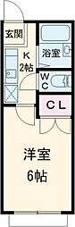 サンビレッジ 2階1Kの間取り