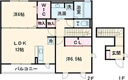 西武多摩川線 競艇場前駅 徒歩3分の賃貸アパート 2階2LDKの間取り