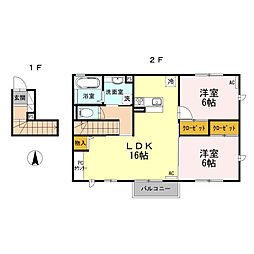 西武多摩川線 是政駅 徒歩10分の賃貸アパート 2階2LDKの間取り