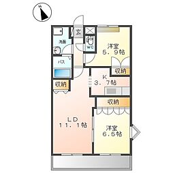 スプリーム　Ｋ 2階2LDKの間取り