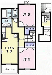 東武桐生線 新桐生駅 徒歩32分の賃貸アパート 2階2LDKの間取り