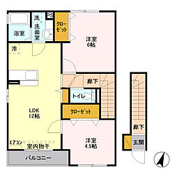東武伊勢崎線 細谷駅 徒歩28分の賃貸アパート 2階2LDKの間取り