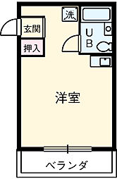 グラスガーデン 2階ワンルームの間取り