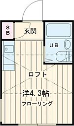東急池上線 石川台駅 徒歩4分の賃貸アパート 2階ワンルームの間取り