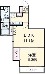 コンフォリア駒澤 3階1LDKの間取り