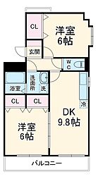 ココガーデン 1階2DKの間取り