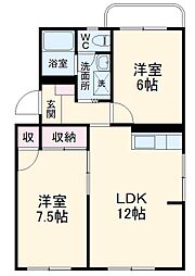 豊橋鉄道渥美線 小池駅 徒歩25分の賃貸マンション 1階2LDKの間取り