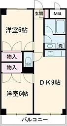 フレアつつじケ丘 3階2DKの間取り