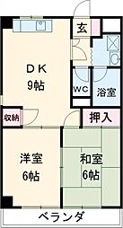 サンテラス司 4階2DKの間取り