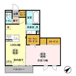 JR常磐線 勝田駅 徒歩18分の賃貸アパート 2階1LDKの間取り