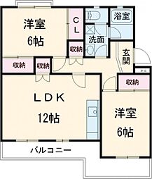 笹野ロイヤルハイツ　A 3階2LDKの間取り