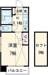 京王線 芦花公園駅 徒歩8分の賃貸アパート 2階1Kの間取り
