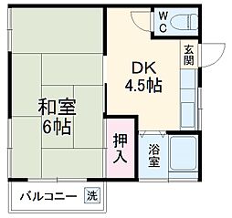 木悦荘 2階1DKの間取り