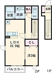 カサ・ベルデ 2階1LDKの間取り