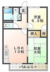 JR東海道本線 六合駅 徒歩19分の賃貸アパート 2階2LDKの間取り