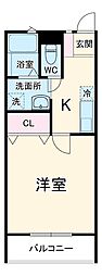 アルシオンＢ号棟 2階1Kの間取り