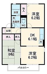 サンライズ・ヒルA 3DKの間取図画像